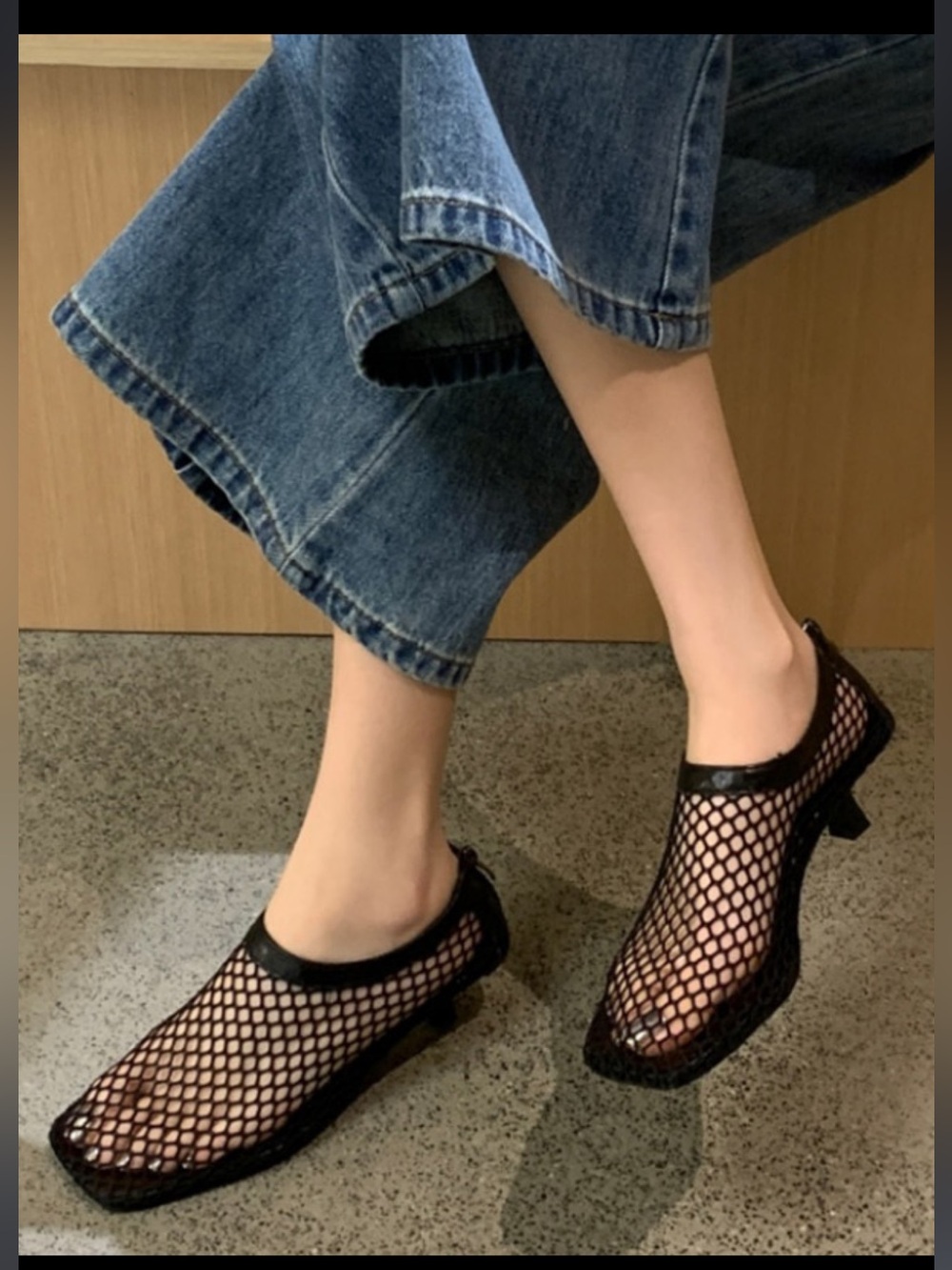 Mesh Pointed Toe Heels in Black . New